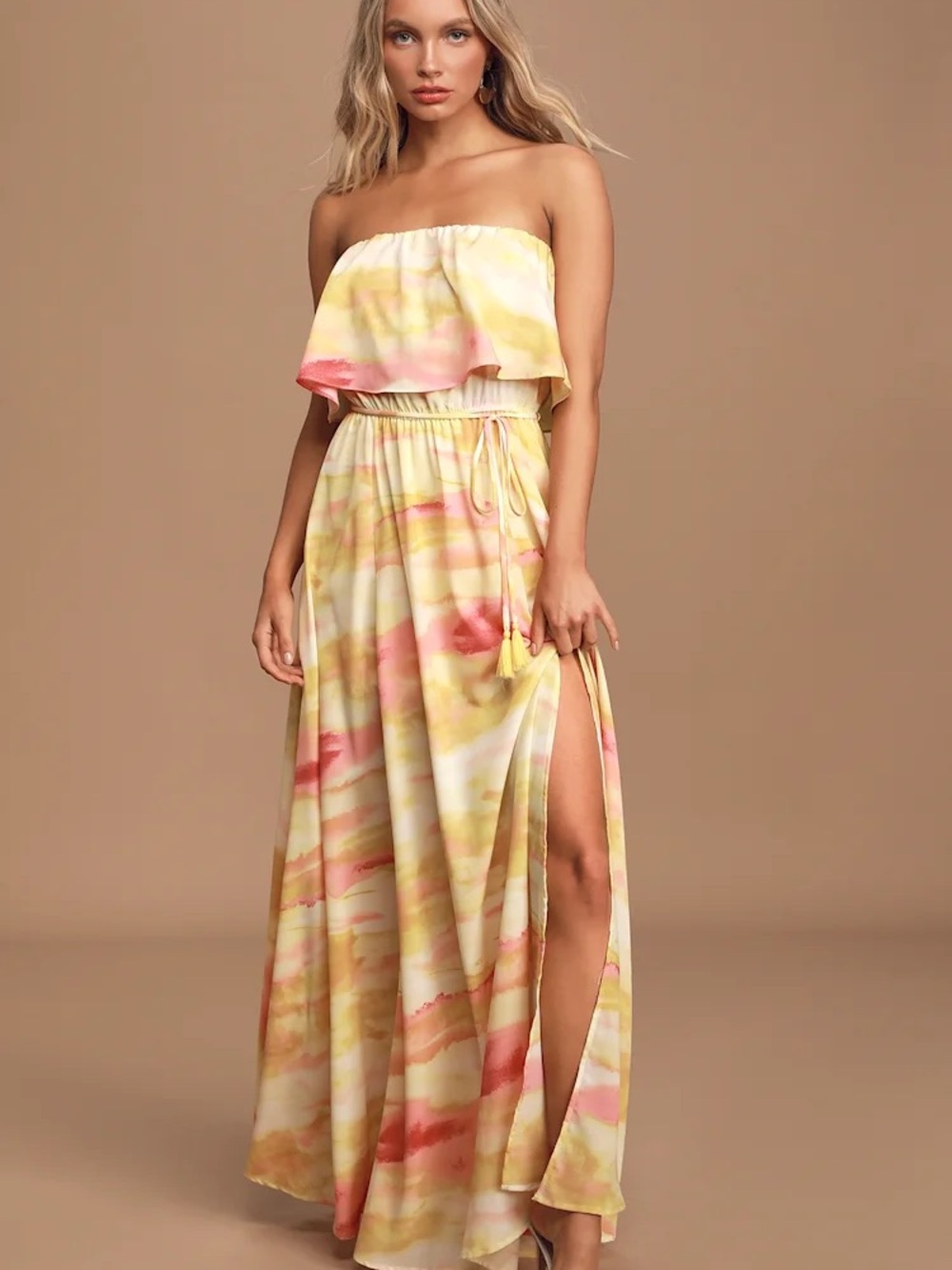 Lulu’s Strapless sunshine tie dye Maxi Dress